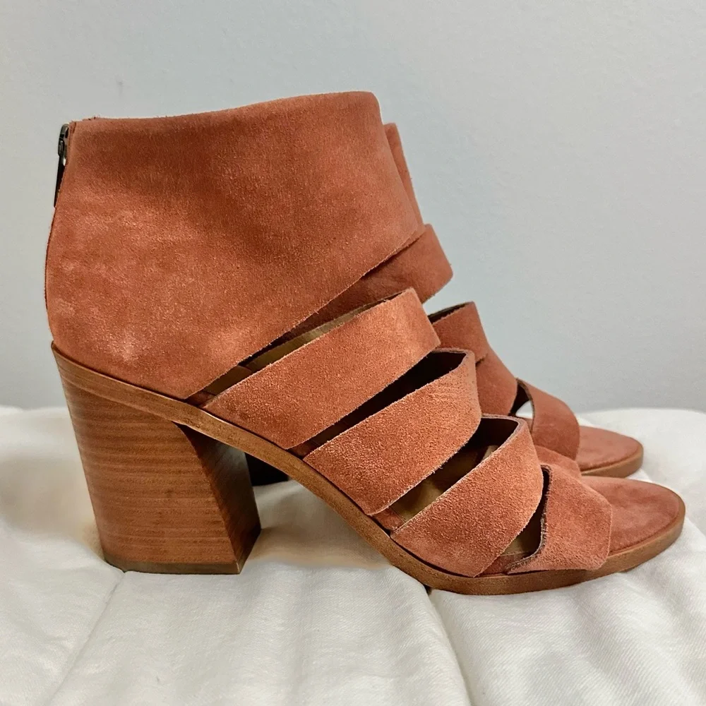 Frye Tash Rose Suede Leather Strappy Sandal Peep Toe Ankle Bootie NWOT size 10 - Picture 2 of 13